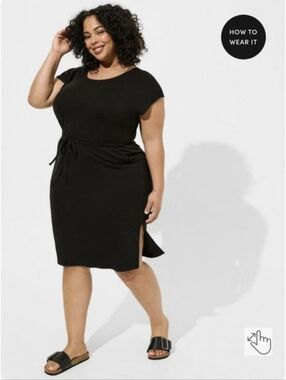 Torrid Midi Jersey Cross Back Slit Dress- Black